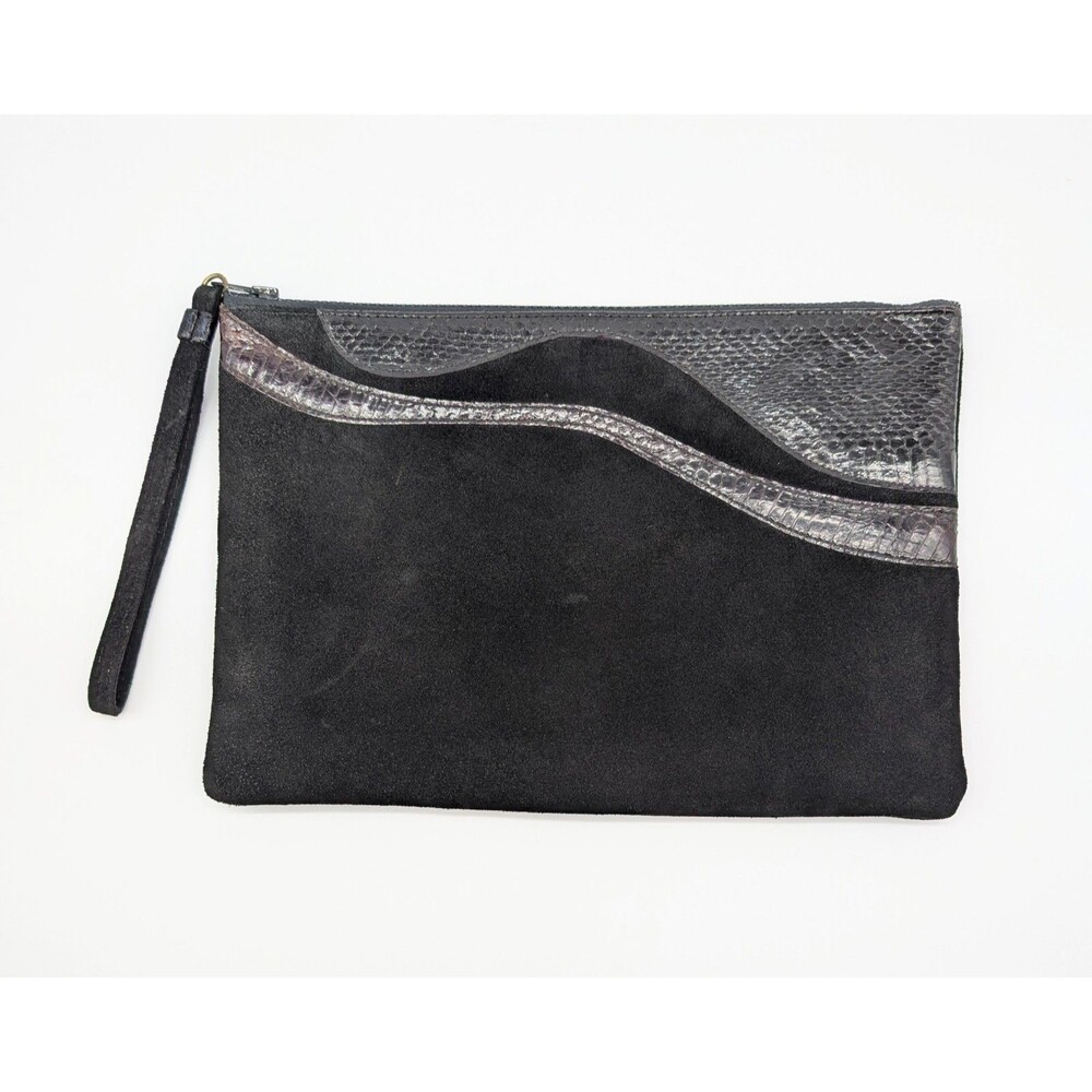Vintage Ruth Saltz Black Suede Leather Clutch Purse Handbag Wristlet
